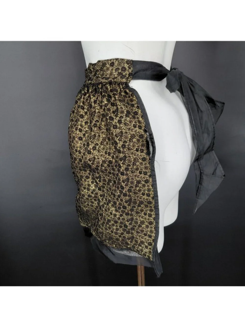 Vint Apron Skirt Women Black Wrap Floral Chiffon Bow Pocket Kitchen Party Gothic